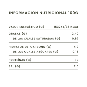 información nutricional proteína de clara de huevo sin edulcorantes