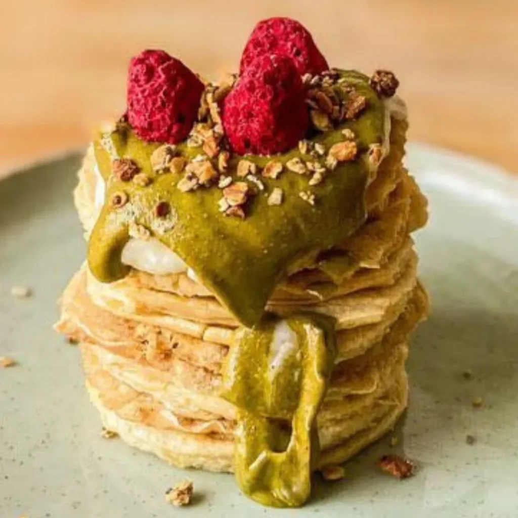 pancakes proteicos con crema de pistacho